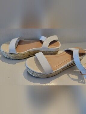 White Espadrille Platform Slide Sandals - Women